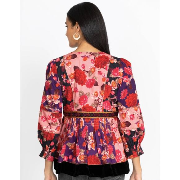 Johnny Was Kimmy Floral V-Neck Peasant Top Shirt Blouse Size Large - Picture 4 of 8